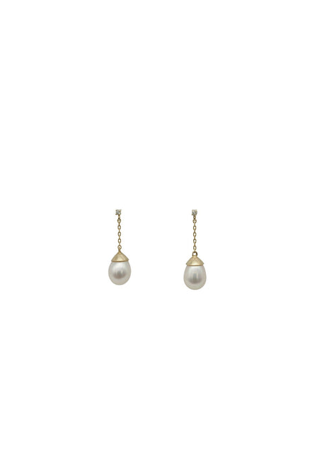 Pearl Drop Earrings with Diamond