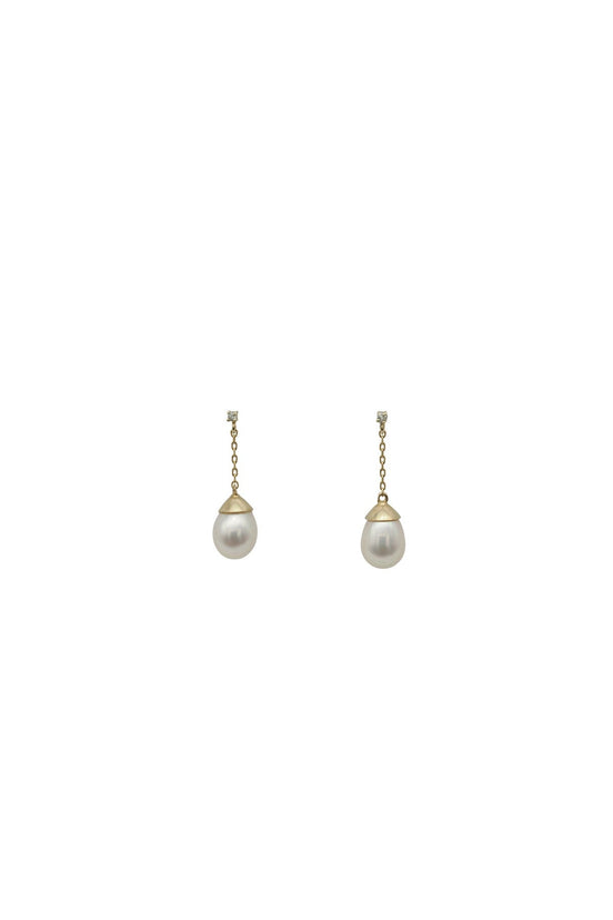 Pearl Drop Earrings with Diamond