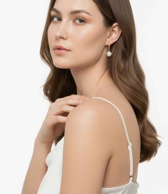 White Natural Pearl Hoop Earrings