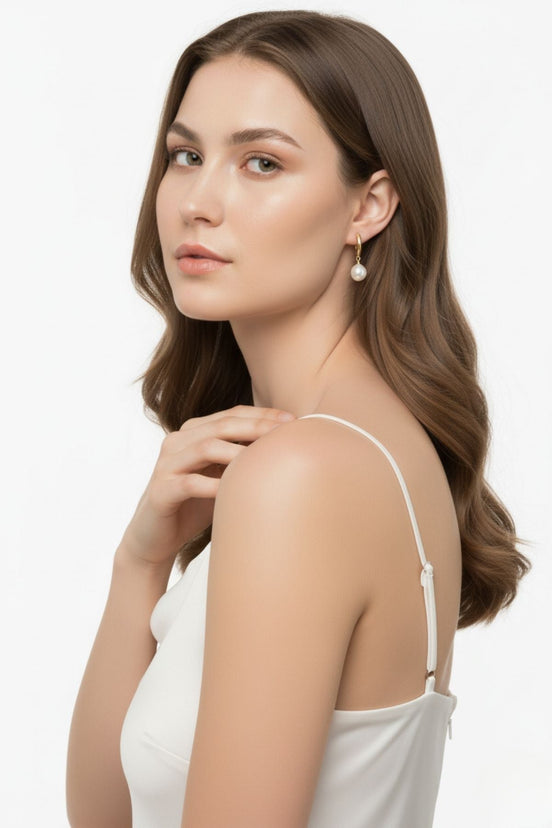 White Natural Pearl Hoop Earrings