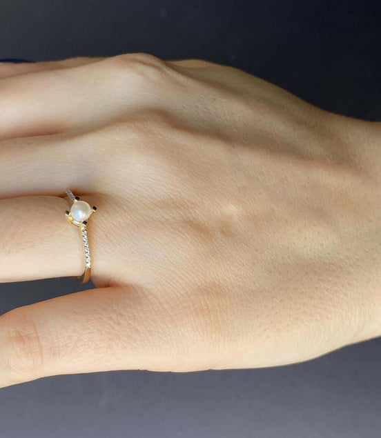 0,20 Karat Natural Pearl Diamond Ring