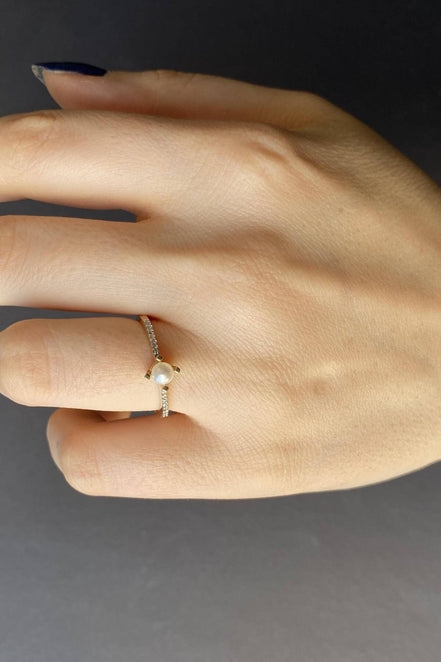 0,20 Karat Natural Pearl Diamond Ring