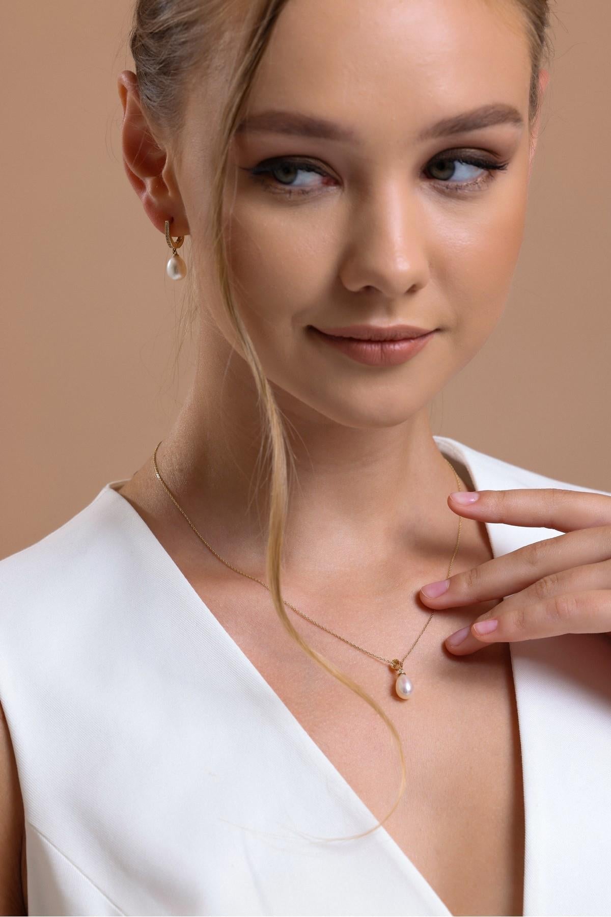 Drop Natural Pearl Necklace Earring Double Set