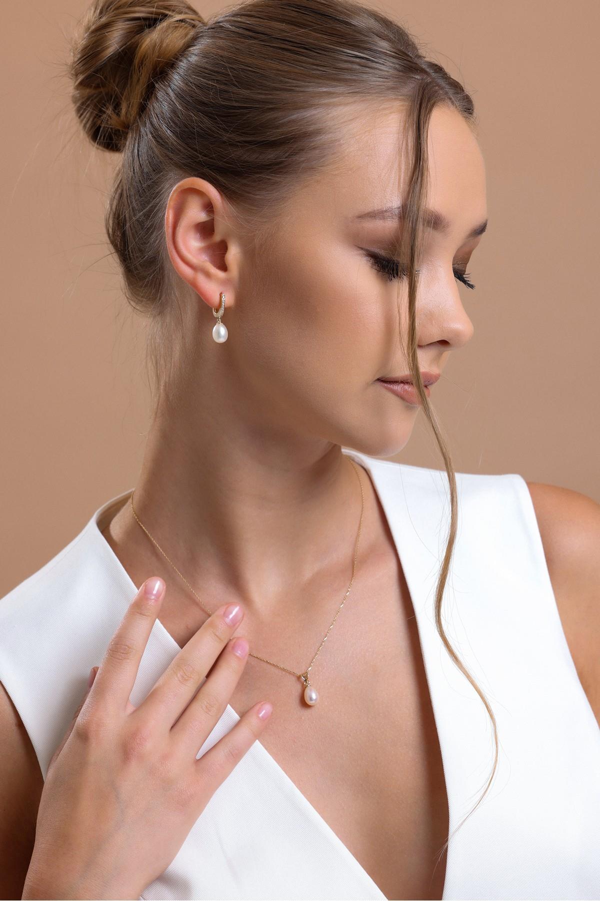 Drop Natural Pearl Necklace Earring Double Set