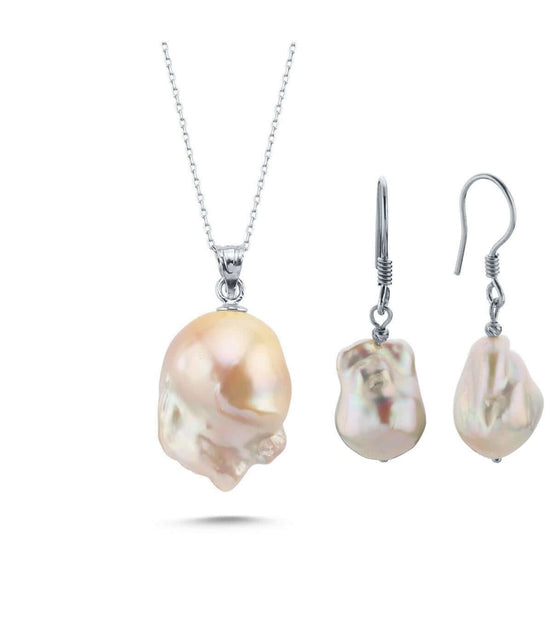 Barok Doğal İnci Küpe Kolye İkili Set | | Birinci1926