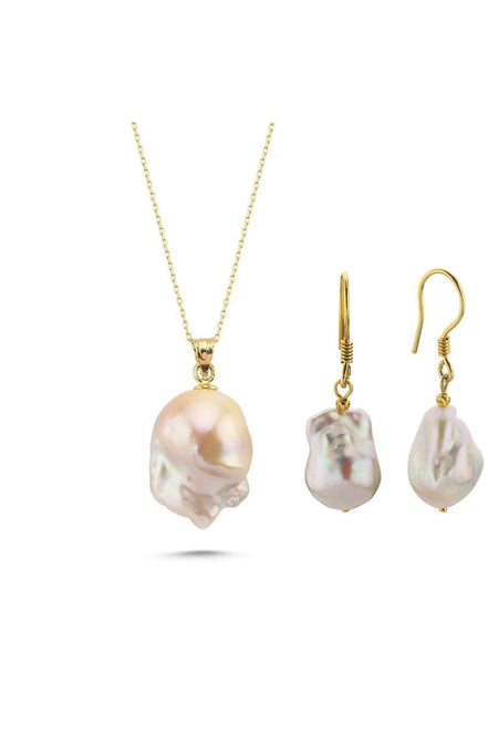 Barok Doğal İnci Küpe Kolye İkili Set | | Birinci1926