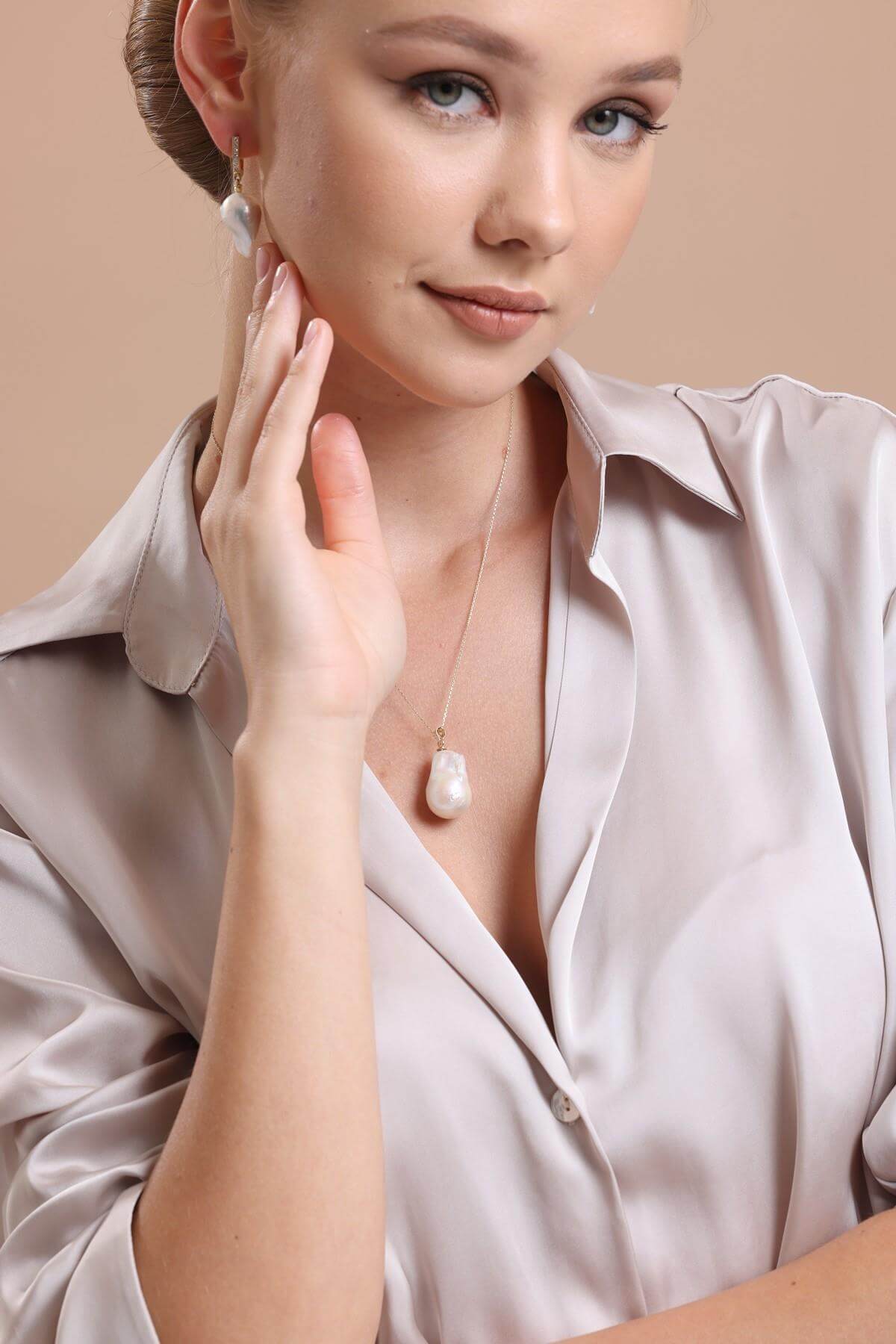 Baroque Natural Pearl Earring Necklace Double Set