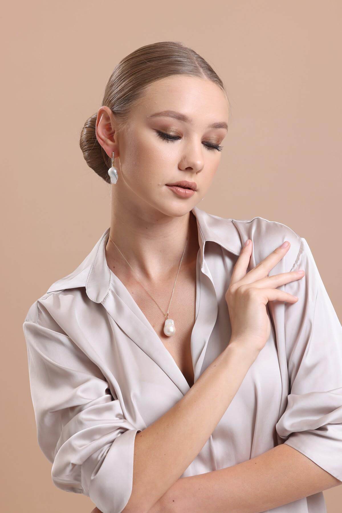 Baroque Natural Pearl Earring Necklace Double Set