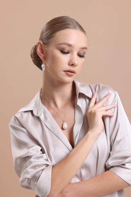 Baroque Natural Pearl Earring Necklace Double Set