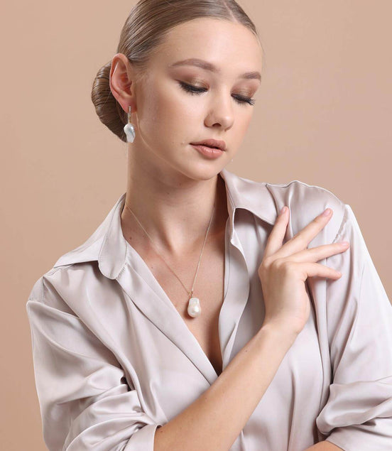 Baroque Natural Pearl Earring Necklace Double Set