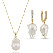 Baroque Natural Pearl Earring Necklace Double Set