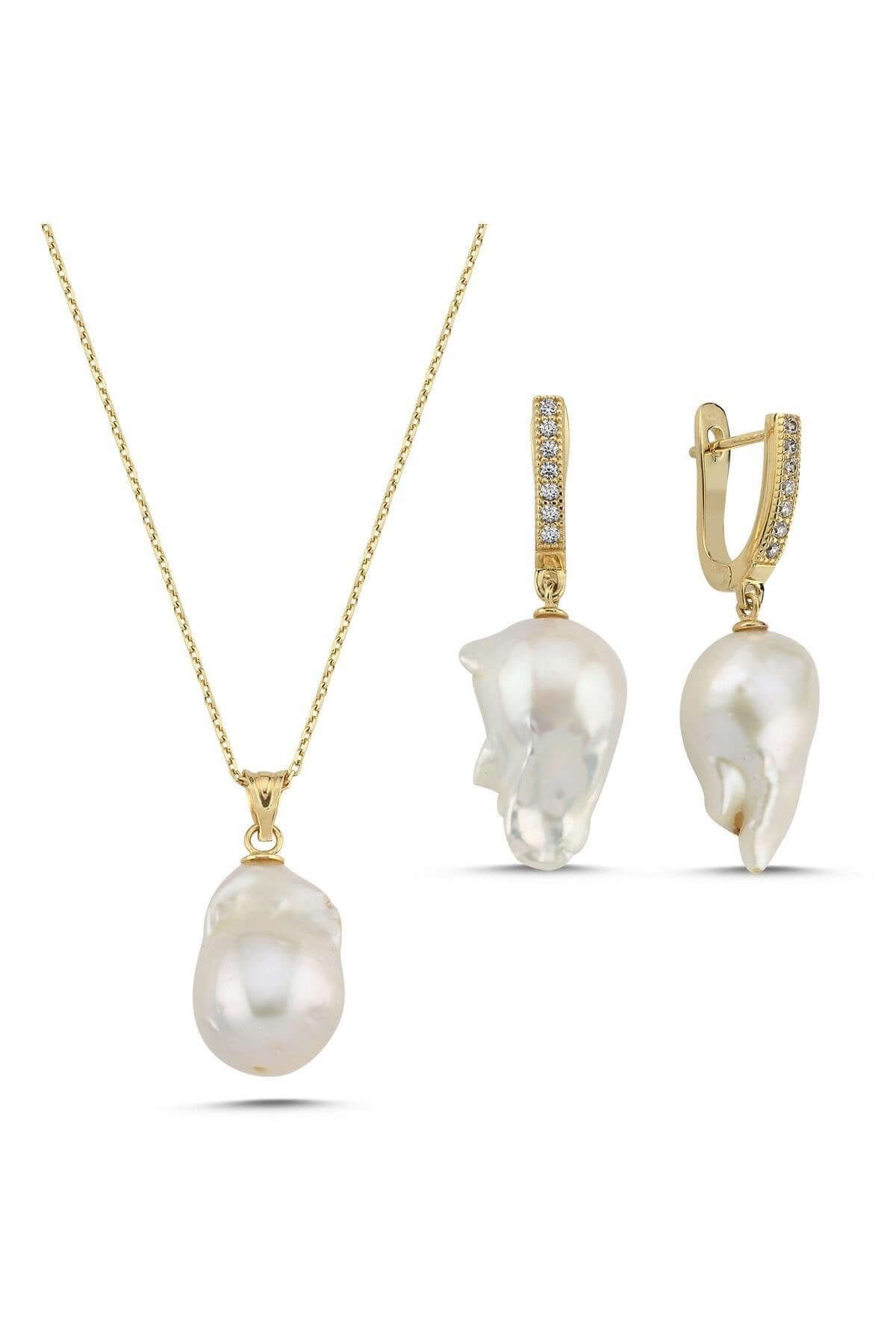 Baroque Natural Pearl Earring Necklace Double Set