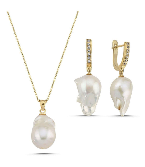 Baroque Natural Pearl Earring Necklace Double Set