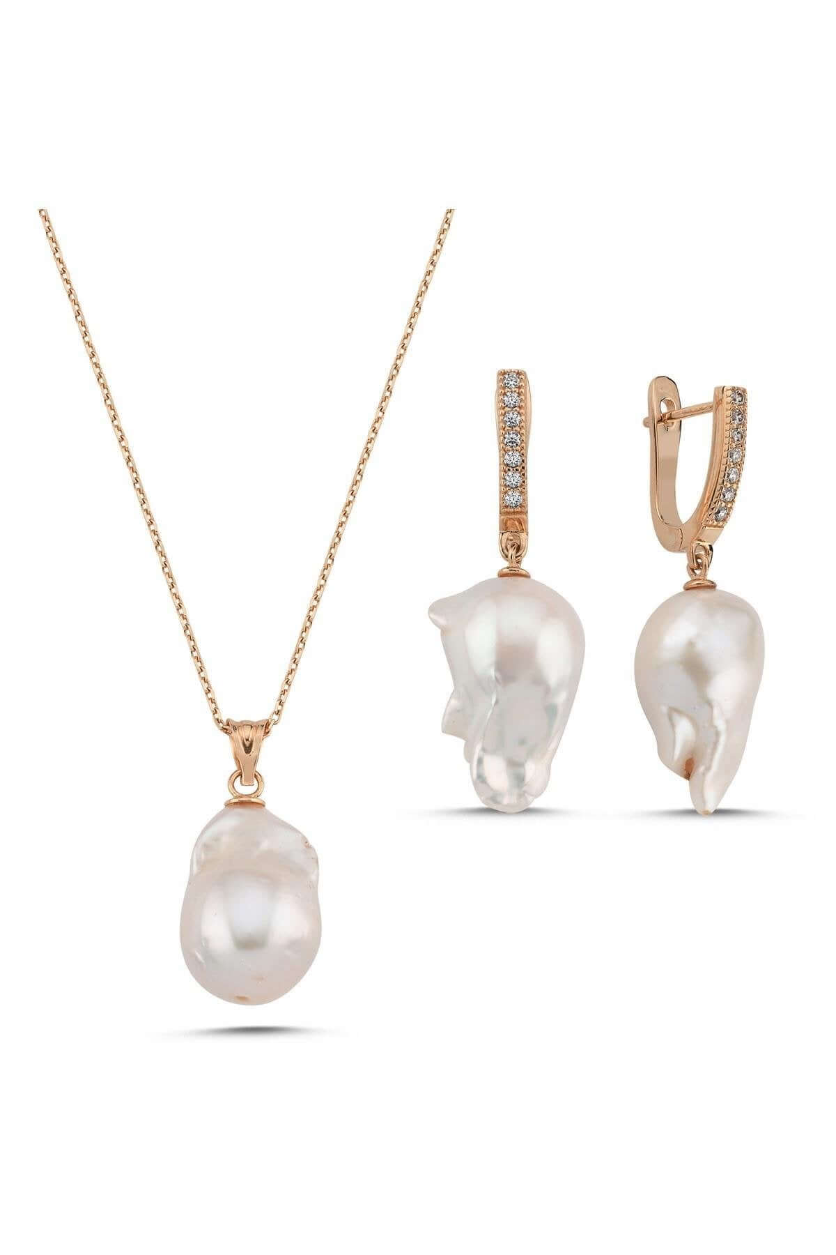 Baroque Natural Pearl Earring Necklace Double Set