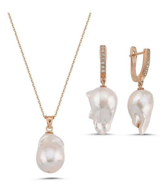 Baroque Natural Pearl Earring Necklace Double Set