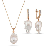 Baroque Natural Pearl Earring Necklace Double Set