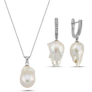 Baroque Natural Pearl Earring Necklace Double Set