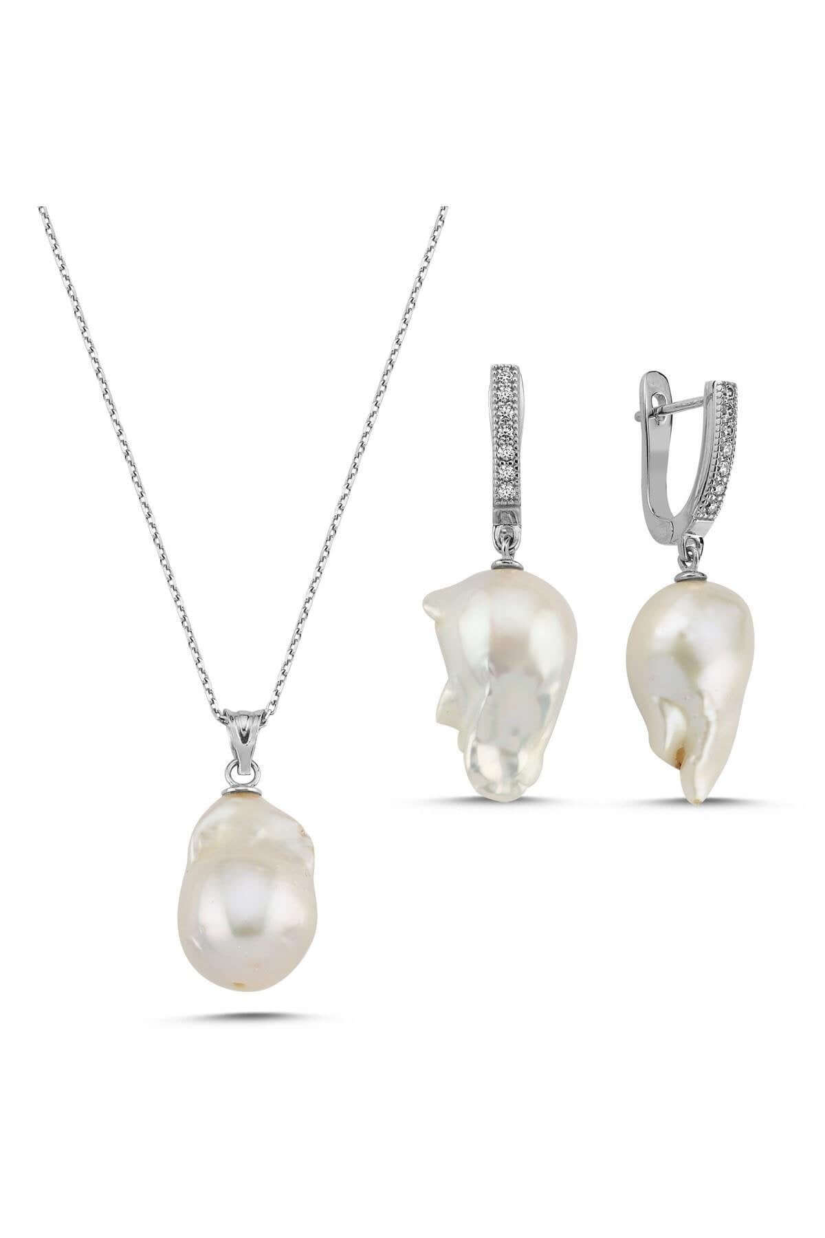 Baroque Natural Pearl Earring Necklace Double Set