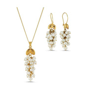 Grape Cluster Natural Pearl Earring Necklace Double Set