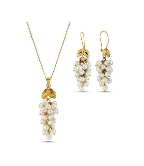 Grape Cluster Natural Pearl Earring Necklace Double Set