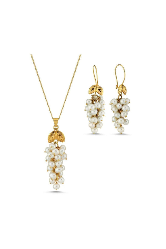 Grape Cluster Natural Pearl Earring Necklace Double Set