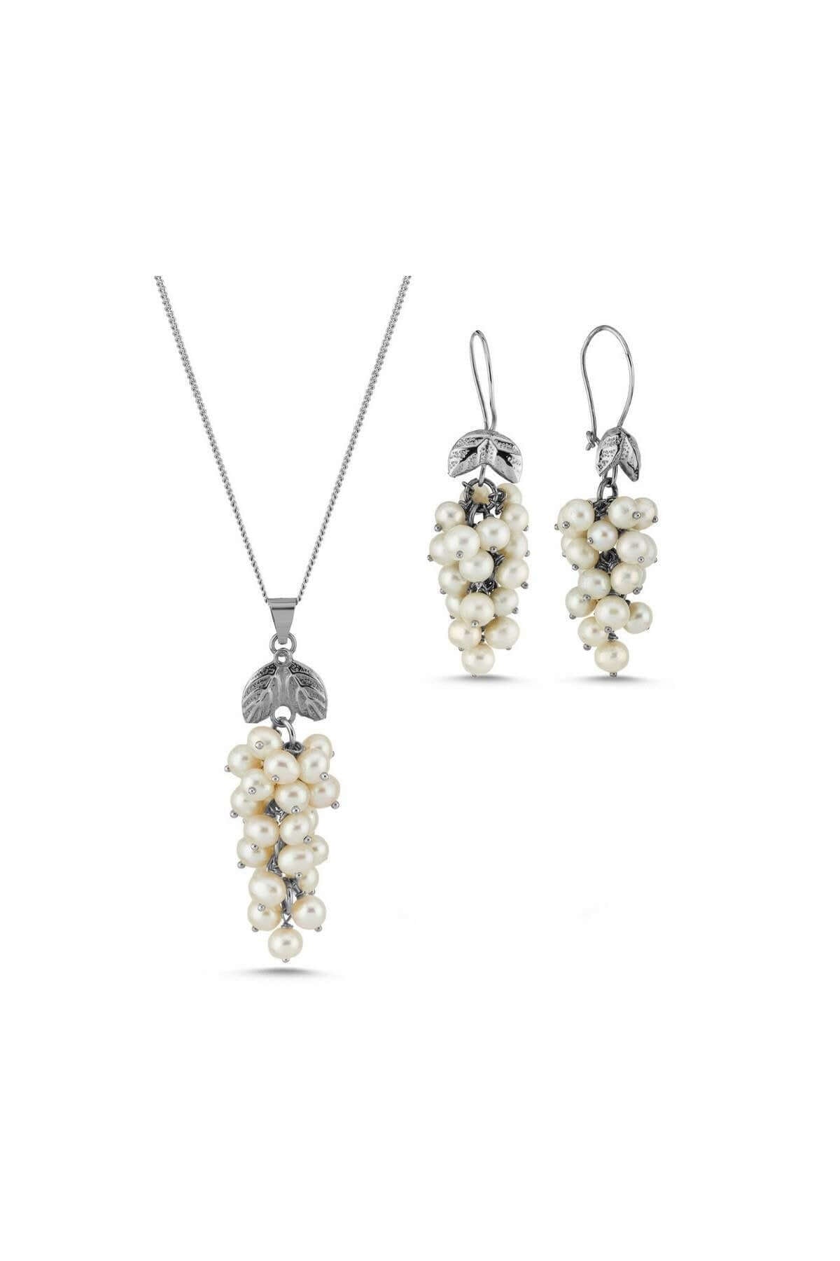 Grape Cluster Natural Pearl Earring Necklace Double Set