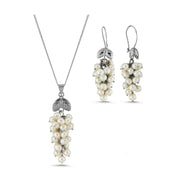 Grape Cluster Natural Pearl Earring Necklace Double Set
