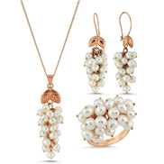 Grape Cluster Natural Pearl Earring Necklace Ring Triple Set