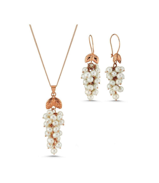 Grape Cluster Natural Pearl Earring Necklace Double Set