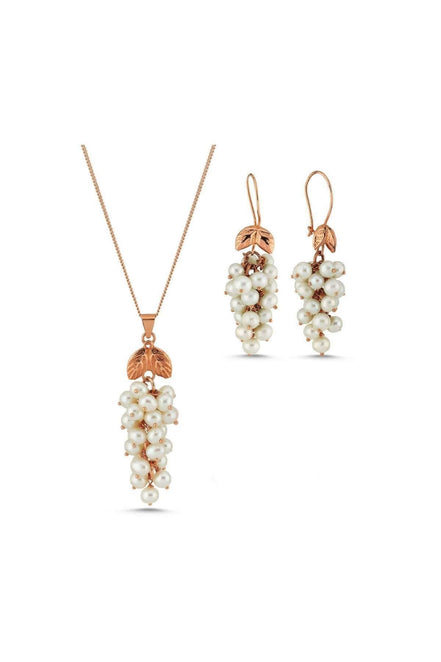 Grape Cluster Natural Pearl Earring Necklace Double Set