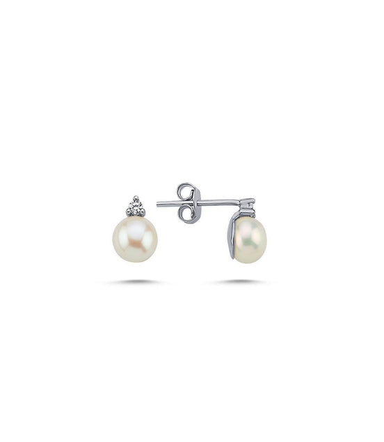 Natural Pearl 0,12 Karat Diamondli Earring