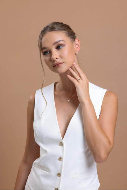 Natural Pearl 0,12 Karat Diamondli Earring