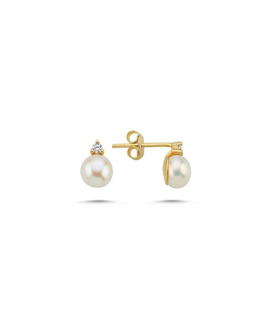 Natural Pearl 0,12 Karat Diamondli Earring