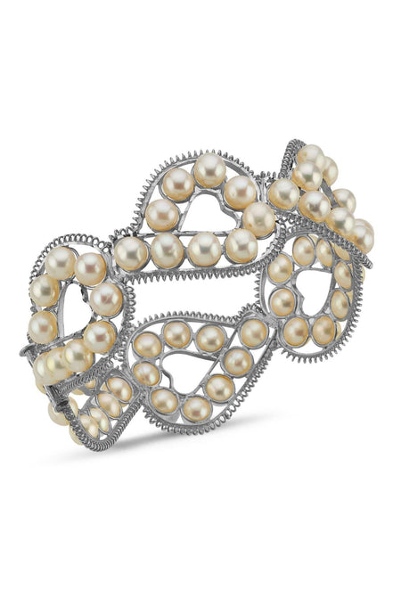Double Row Natural Pearl Cuff Bracelet