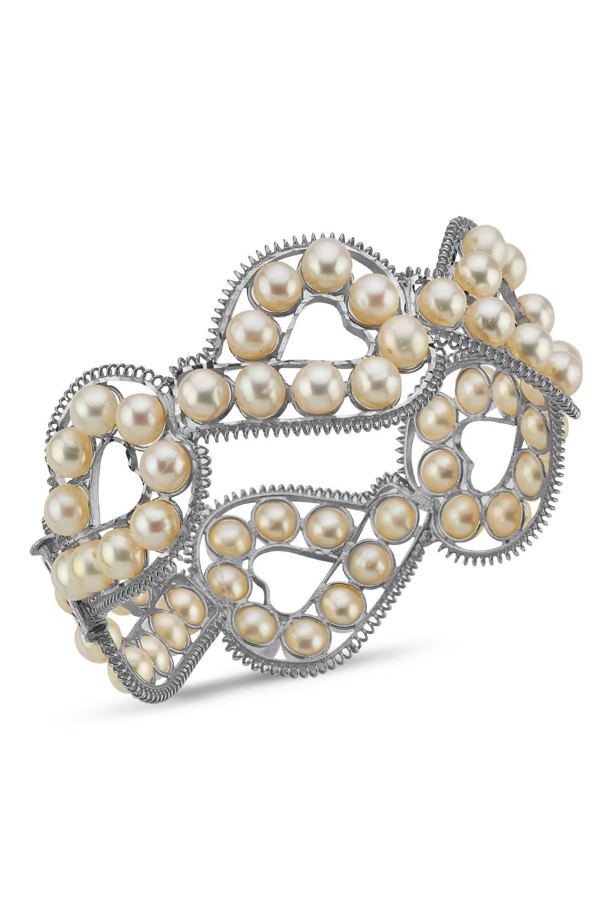Double Row Natural Pearl Cuff Bracelet