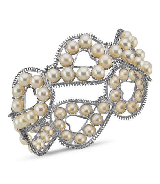 Double Row Natural Pearl Cuff Bracelet