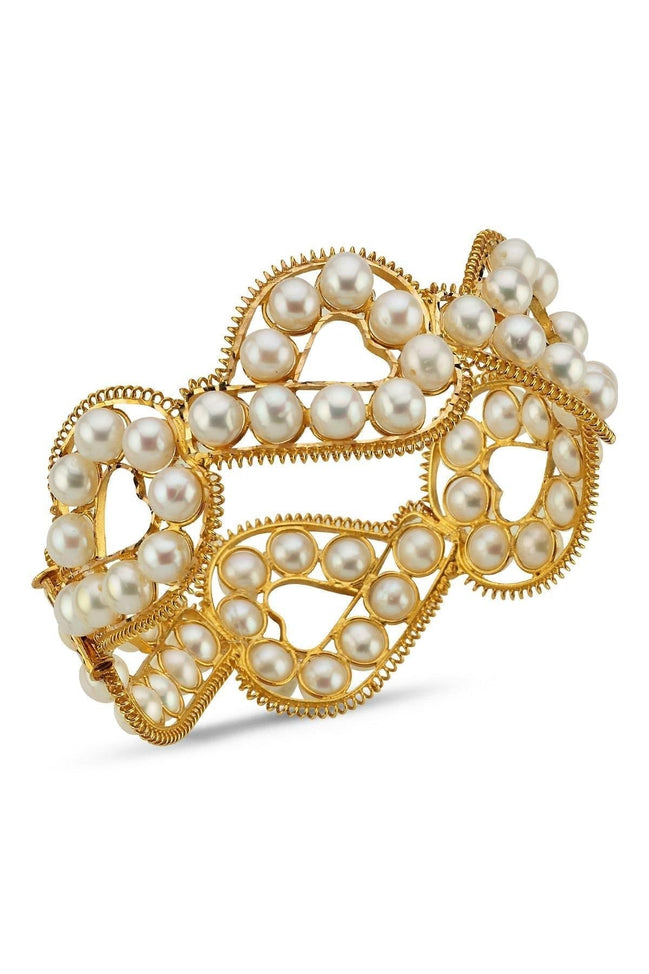 Double Row Natural Pearl Cuff Bracelet