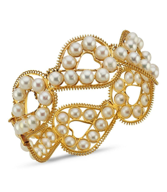 Double Row Natural Pearl Cuff Bracelet