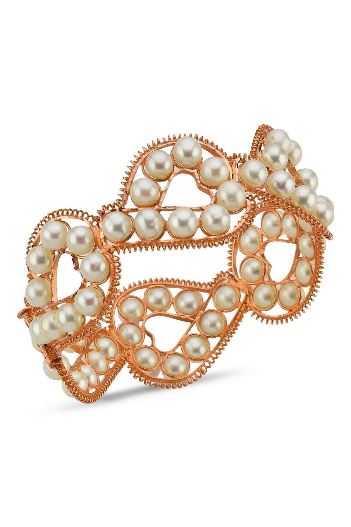 Double Row Natural Pearl Cuff Bracelet