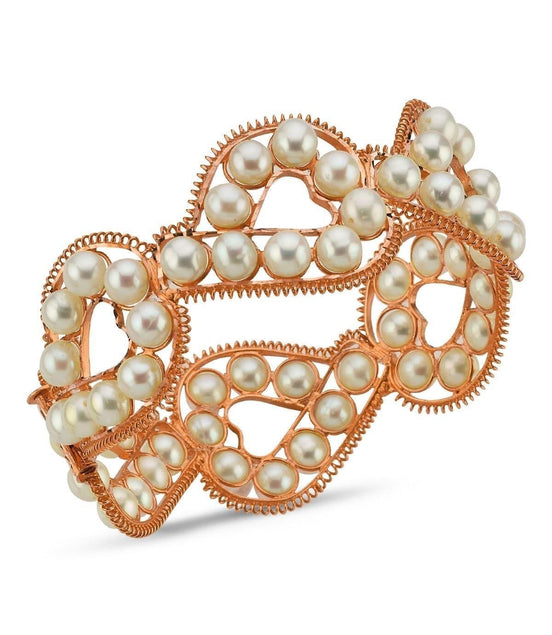 Double Row Natural Pearl Cuff Bracelet