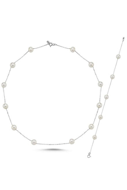 Çıtır Doğal İnci Zincir Kolye Bileklik ikili Set | | Birinci1926