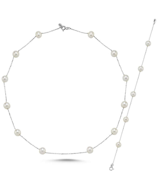 Çıtır Doğal İnci Zincir Kolye Bileklik ikili Set | | Birinci1926