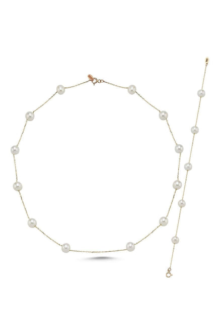 Çıtır Doğal İnci Zincir Kolye Bileklik ikili Set | | Birinci1926