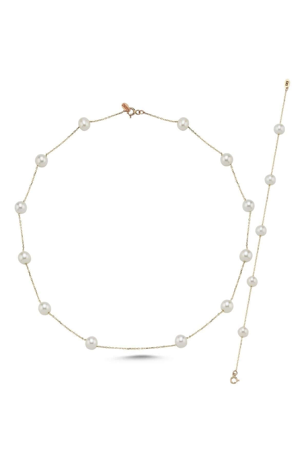 Çıtır Doğal İnci Zincir Kolye Bileklik ikili Set | | Birinci1926