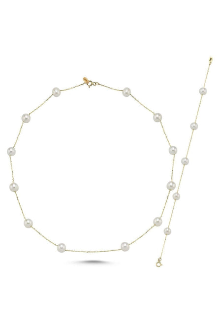 Çıtır Doğal İnci Zincir Kolye Bileklik ikili Set | | Birinci1926