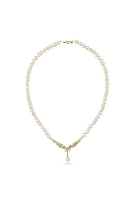 Zircon Stone Watercourse Natural Pearl Necklace
