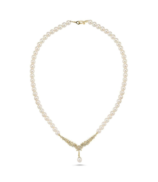 Zircon Stone Watercourse Natural Pearl Necklace