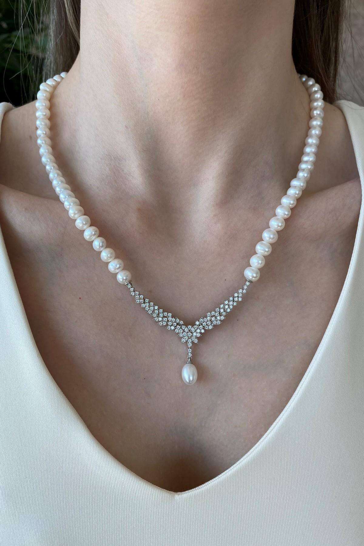 Taşlı Doğal İnci Küpe Kolye Bileklik Üçlü Set | | Birinci1926