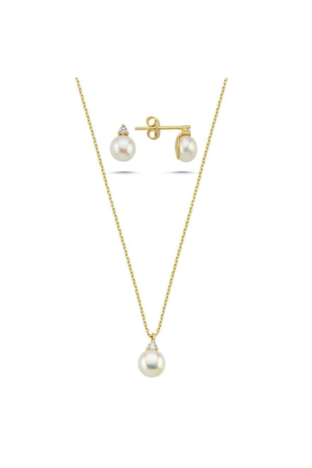 Doğal İnci 2,28 Karat Pırlantalı Küpe Kolye İkili Set | | Birinci1926