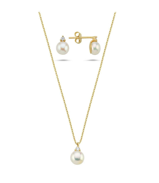 Doğal İnci 2,28 Karat Pırlantalı Küpe Kolye İkili Set | | Birinci1926